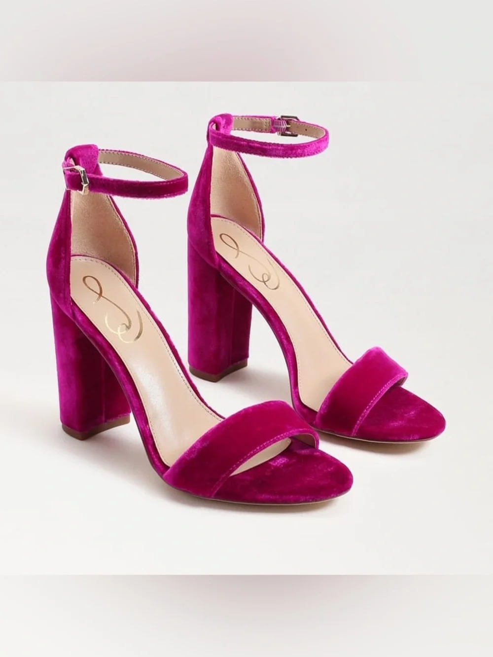 NEW Sam Edelman Yaro Raspberry Velvet Block Heels Barbiecore Glam Women’s 10